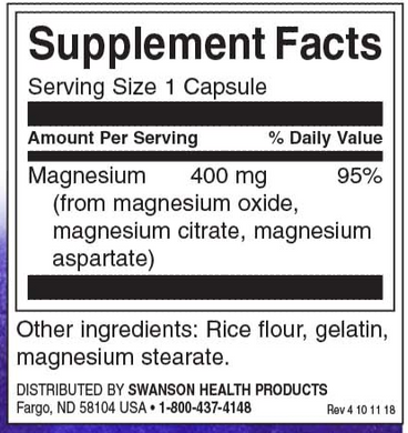 Комплекс магния, Triple Magnesium Complex, Swanson, 400 мг, 100 капсул - фото