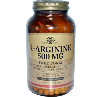 Аргінін, L-Arginine, Solgar, 500 мг, 250 капсул - фото