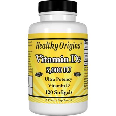 Вітамін Д3, Vitamin D3, Healthy Origins, 5000 МО, 120 капсул - фото