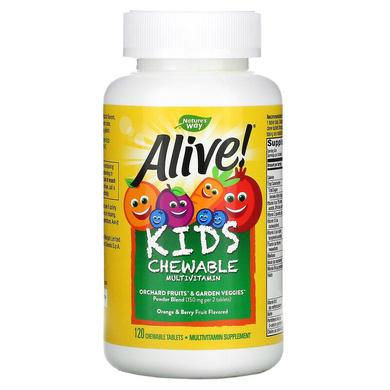 Витамины для детей Alive! со вкусом апельсина и ягод, Multi-Vitamin, Nature's Way, 120 жевательных таблеток - фото