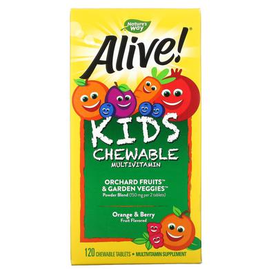 Вітаміни для дітей Alive! зі смаком апельсина і ягід, Multi-Vitamin, Nature's Way, 120 жувальних таблеток - фото