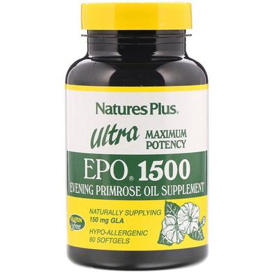 Масло вечерней примулы (Ultra EPO 1500), Nature's Plus, максимальная мощность, 60 капсул - фото