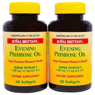 Масло вечерней примулы (Evening Primrose Oil), American Health, 1300 мг, 2 бутылки по 60 капсул - фото