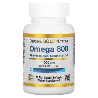 Омега 800 риб'ячий жир, Omega 800, California Gold Nutrition, 80% EPA/DHA, 1000 мг, 30 капсул - фото