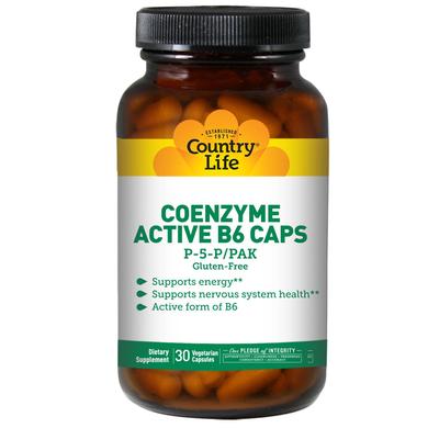 Витамин В6 (пиридоксин), Coenzyme Active B6, Country Life, 30 капсул - фото