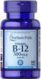 Витамин В-12, Vitamin B-12, Puritan's Pride, 500 мкг, 100 таблеток, фото