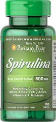 Спирулина, Spirulina, Puritan's Pride, 500 мг, 100 таблеток - фото