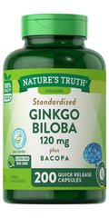 Гинкго билоба, Ginkgo Biloba, 120 мг, Nature's Truth, 200 капсул - фото