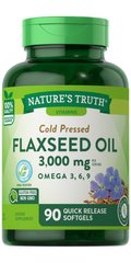Льняное масло, Flaxseed Oil, Nature's Truth, 1000 мг, 90 гелевых капсул - фото
