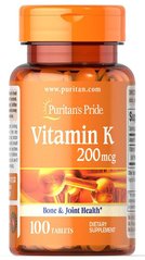 Витамин К, Vitamin K, Puritan's Pride, 200 мкг, 100 таблеток - фото