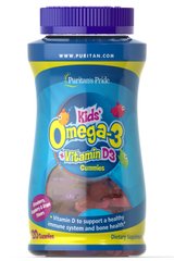 Детские жевательные конфеты Omega 3, DHA & D3, Children's Omega 3, DHA & D3 Gummies, Puritan's Pride, 120 жевательных - фото