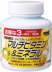 Жевательные Мультивитамины и Минералы Orihiro, вкус манго, 180 таблеток - фото
