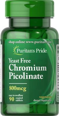 Хром пиколинат, Chromium Picolinate, Puritan's Pride, без дрожжей, 800 мкг, 90 таблеток - фото
