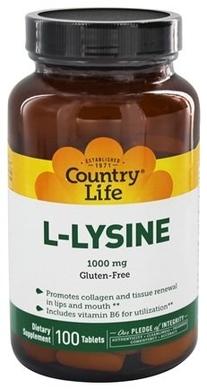 L-лизин, 1000 мг, Country Life, 100 таблеток - фото