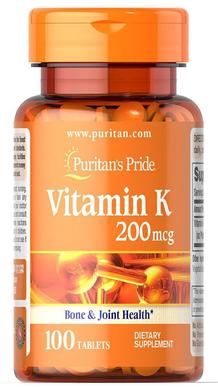 Вітамін К, Vitamin K, Puritan's Pride, 200 мкг, 100 таблеток - фото