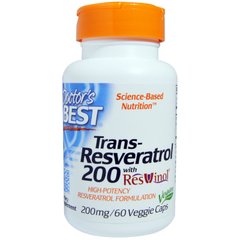 Ресвератрол, Trans-Resveratrol, Doctor's Best, 200 мг, 60 капсул - фото