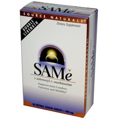 S-Аденозилметионин, SAM-e, Source Naturals, 400 мг, 30 таблеток - фото