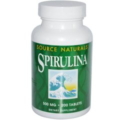 Спирулина, Spirulina, Source Naturals, 500 мг, 200 таблеток - фото