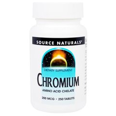 Хром, Chromium, Source Naturals, 200 мкг, 250 таблеток - фото