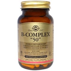 Витамины В-комплекс, B-Complex "50", Solgar, 100 капсул - фото