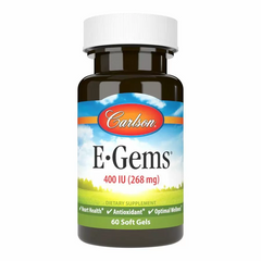 Витамин Е, E-Gems Elite, Carlson Labs, 400 МЕ, 60 гелевых капсул - фото