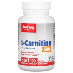 Л карнітин тартрат, L-Carnitine 500, Jarrow Formulas, 100 капсул - фото
