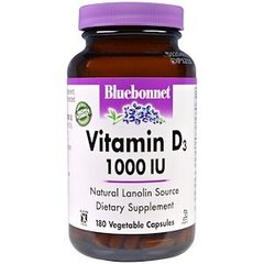 Вітамін Д3, Bluebonnet Nutrition, 1000 МО, 180 капсул - фото