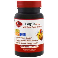 CoQ10 с оливковым маслом экстра класса, CoQ10, Olympian Labs Inc., 60 мг, 30 капсул - фото