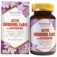 Убихинол + ресвератрол, Active Ubiquinol CoQ10, ReserveAge Nutrition, 60 капсул - фото