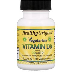 Вітамін Д3, Vitamin D3, Healthy Origins, вегетаріанський, 5000 МО, 30 гелевих капсул - фото