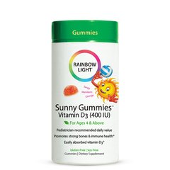 Вітамін D3 для дітей віком від 4 років, смак мандарина, Sunny Gummies, Rainbow Light, 400 МО, 60 жувальних цукерок - фото