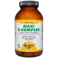 Вітамін С комплекс, Maxi C-Complex, Country Life, 1000 мг, 180 таблеток - фото