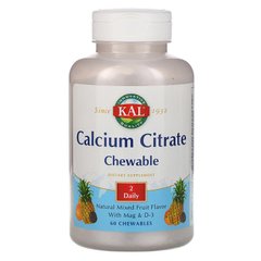 Цитрат кальция, Calcium Citrate, Kal, фруктовый вкус, 60 шт. - фото