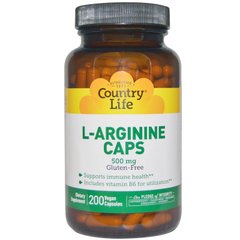 Аргінін, Country Life, 500 мг, 200 капсул - фото