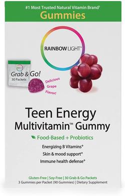 Мультивітаміни для підлітків, Multivitamin Gummy, Rainbow Light, смак винограду, 30 пакетиків по 4 конфеты - фото