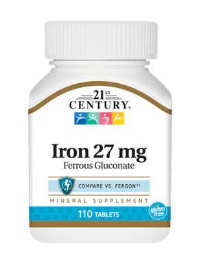 Залізо, Iron, 21st Century, 27 мг, 110 таблеток - фото
