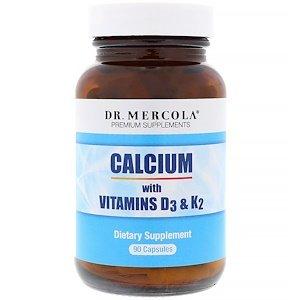 Кальций с витаминами Д3 и К2, Calcium with Vitamins D3 & K2, Dr. Mercola, 90 капсул - фото
