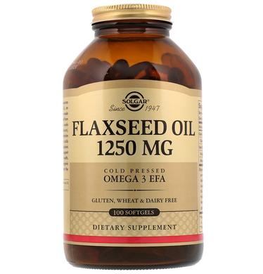 Льняное масло, Flaxseed Oil, Solgar, 1250 мкг, 100 гелевых капсул - фото