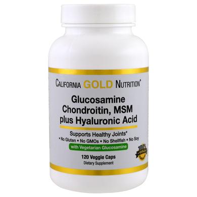Глюкозамін, хондроїтин, МСМ + гіалуронова кислота, Glucosamine, California Gold Nutrition, 120 капсул - фото