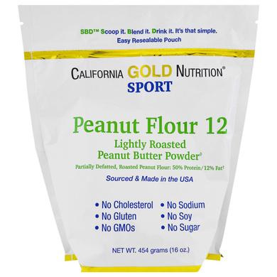 Арахисовая мука, Peanut Butter Flour, 12% жира, California Gold Nutrition, без глютена, 454 г - фото
