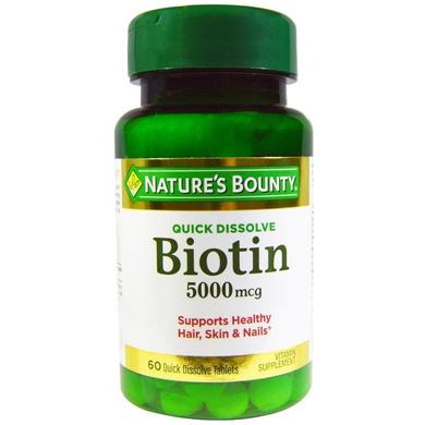Биотин, Biotin, Nature's Bounty, клубника, 5000 мкг, 60 быстрорастворимых таблеток - фото