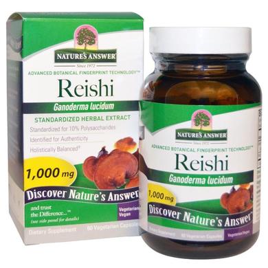 Грибы рейши (Reishi), Nature's Answer, стандартизированный экстракт, 1000 мг, 60 капсул - фото