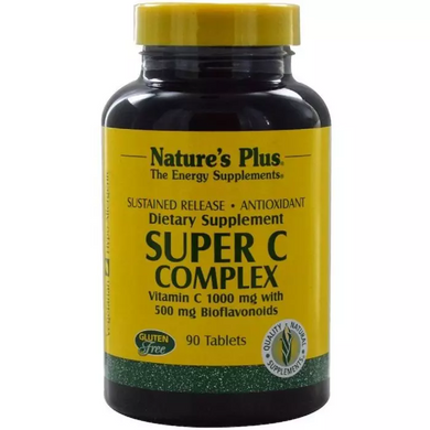 Супер комплекс вітаміну С, уповільнене вивільнення, Super C Complex, 500 мг, Nature's Plus, 90 таблеток - фото