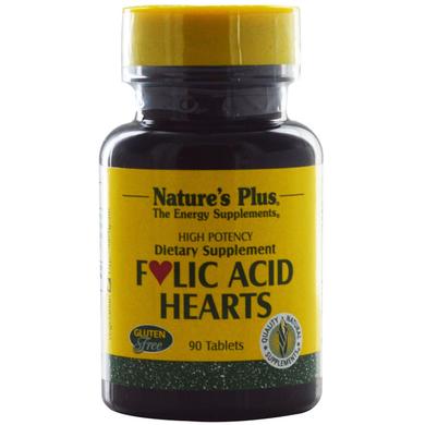 Фолиевая кислота, Folic Acid Hearts, Nature's Plus, 400 мкг, 90 таблеток - фото