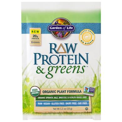 Рослинний білок і зелень, Protein & Greens, Garden of Life, органік, підсолоджений, 10 пакетів по 33 г - фото
