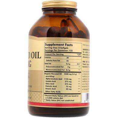 Лляна олія, Flaxseed Oil, Solgar, 1250 мкг, 100 гелевих капсул - фото