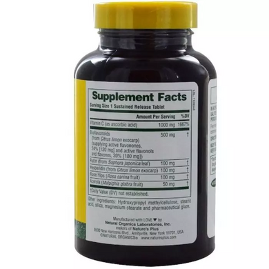 Супер комплекс витамина С, замедленное высвобождение, Super C Complex, 500 мг, Nature's Plus, 90 таблеток - фото