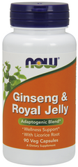 Женьшень + маточное молочко, Ginseng & Royal Jelly, Now Foods, 90 кап - фото