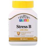 Вітаміни групи В, Стрес+цинк, Stress B, 21st Century, 66 таблеток, фото