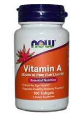 Витамин А, Vitamin A, Now Foods, 25000 МЕ, 100 капсул - фото
